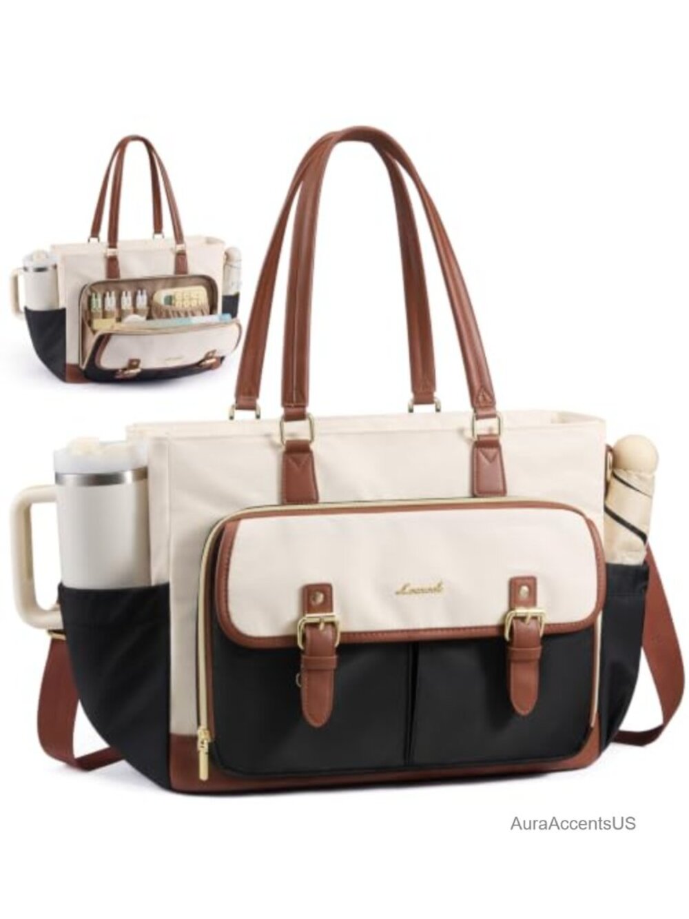Water-Resistant Polyester Laptop Tote Bag for Women with Padded 15.6" Sleeve &